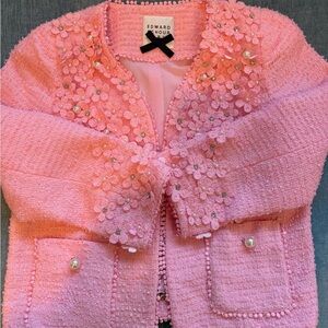 EDWARD ACHOUR PARIS 
Floral-Appliqué Tweed Jacket , size 38, Like New